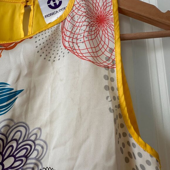 Monica Ocejo Sleeveless Yellow Blouse With Geometric Floral Print XS - Picture 4 of 7